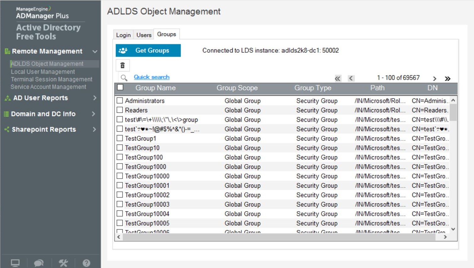 Manage AD LDS groups