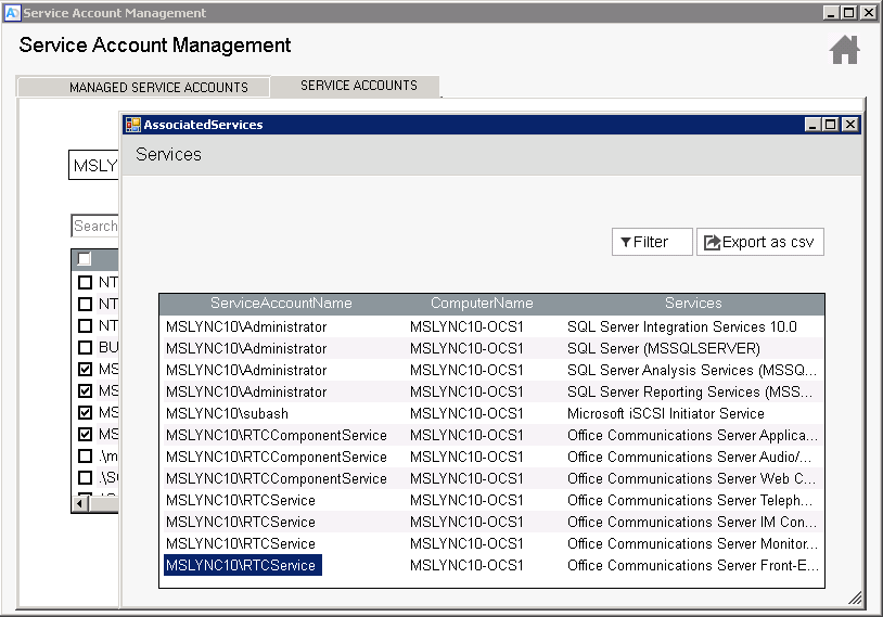 Reports on Service Accounts